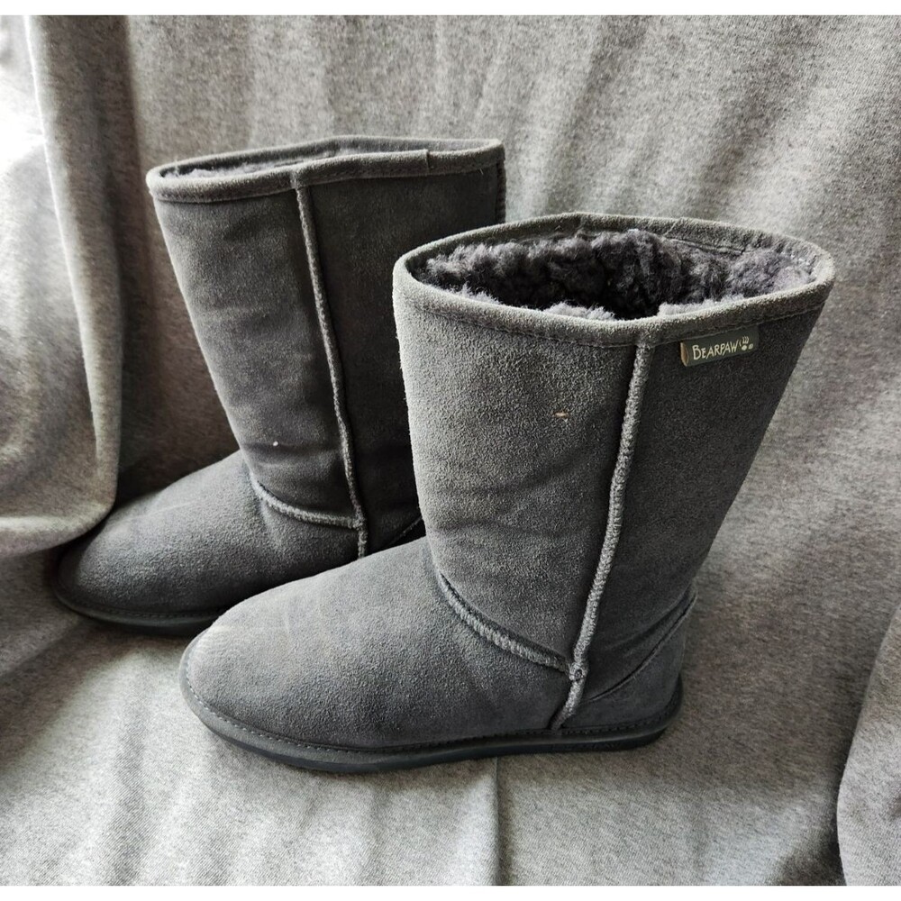 Bearpaw Women's Boots Size 11 Gray Suede Fur Lined Water Resistant Mid Calf Elle